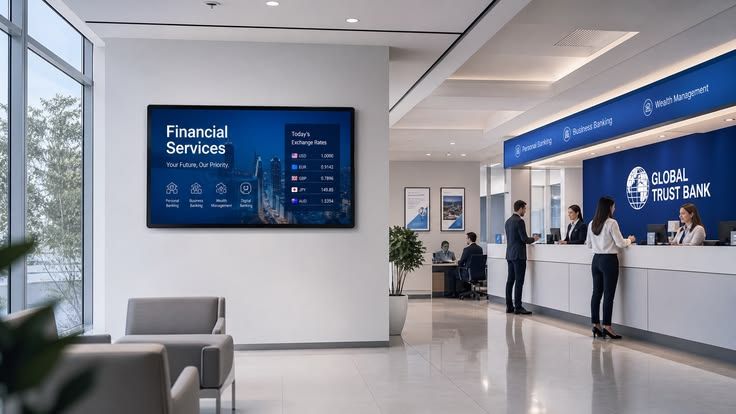 Service centre counters with queue screens